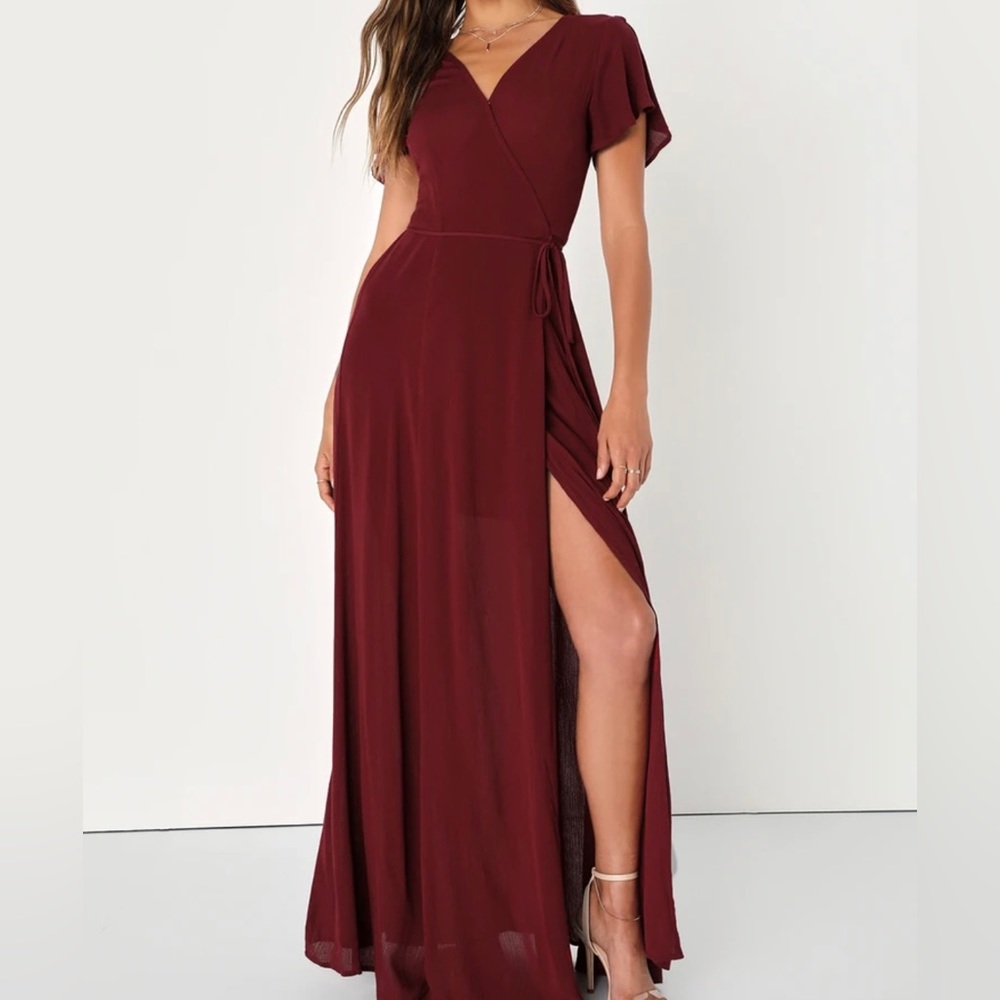 Lulu’s burgundy wrap maxi dress